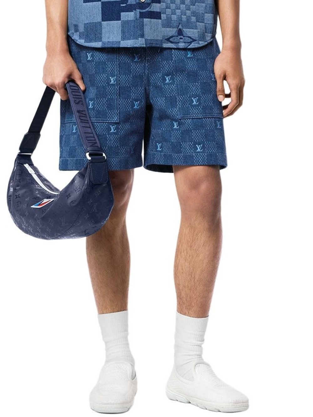 USED ONCE Louis Vuitton Monogram check denim Shorts